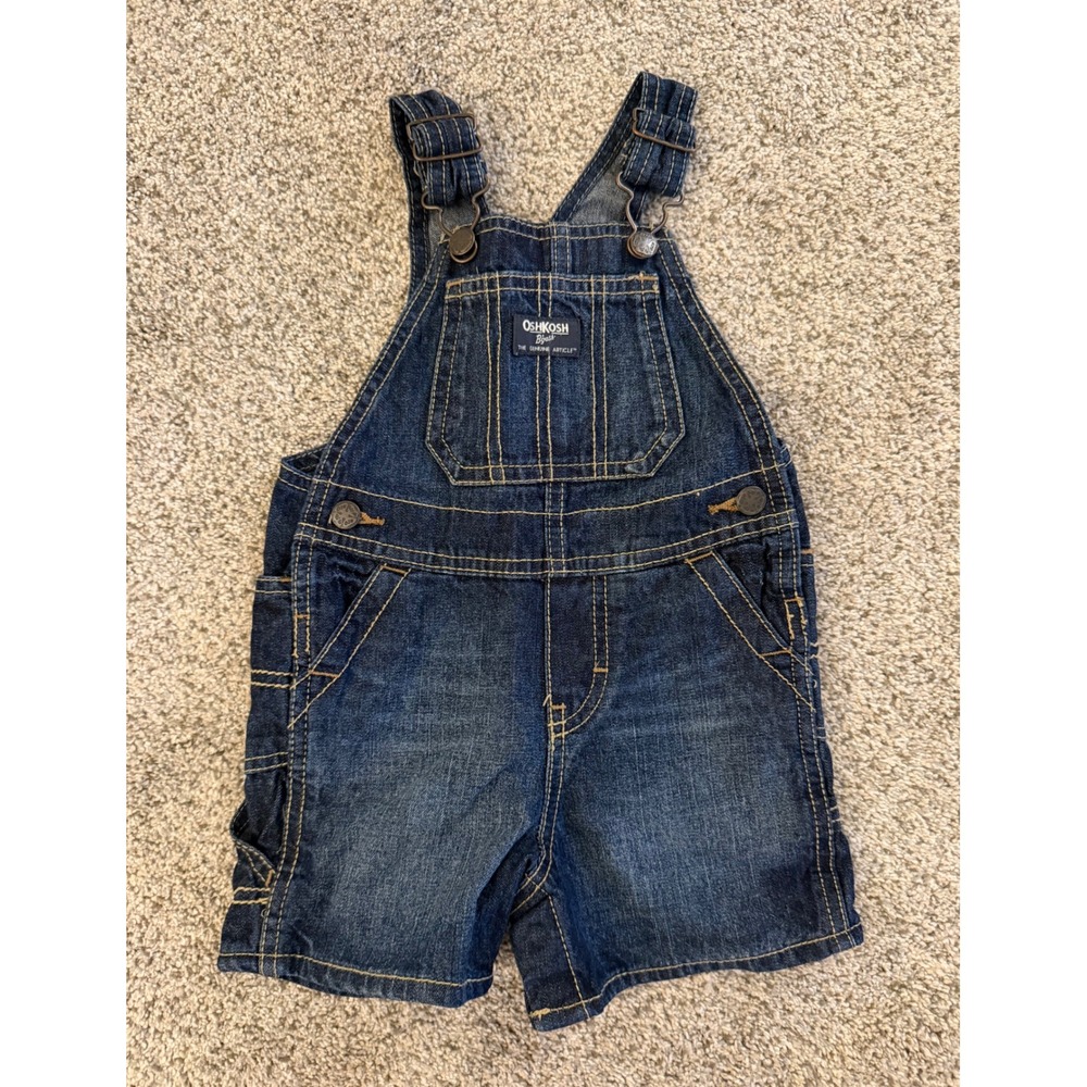 OshKosh B'Gosh Baby Toddler Kids Dark Wash Denim Shortalls Overalls 18M Blue